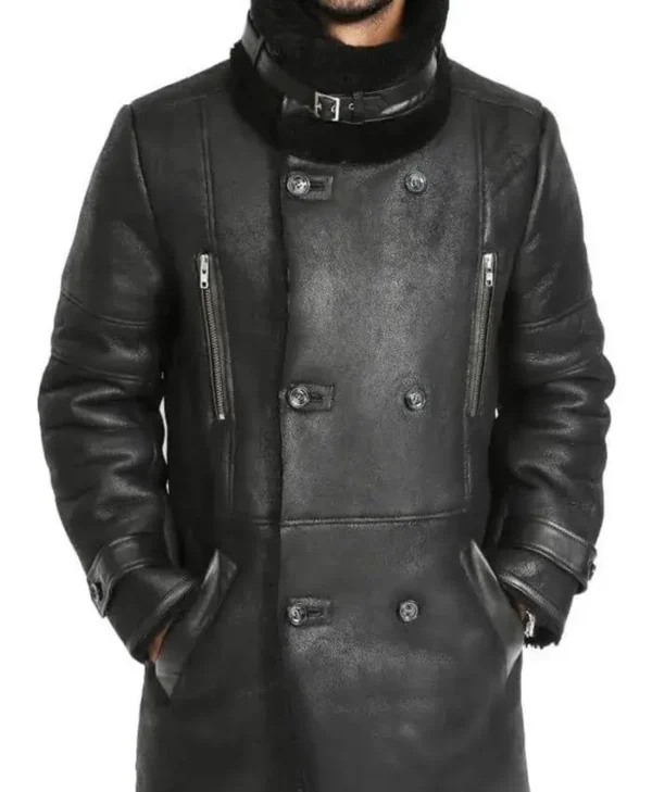 Nicholas Double Breasted Sheepskin Black Coat