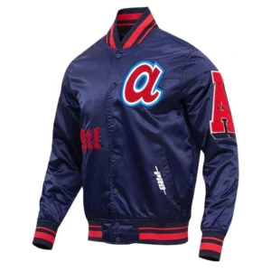 Old English Atlanta Braves Navy Satin Varsity Jacket