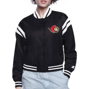 Ottawa Senators Printed Logo Varsity Satin Black Jacket