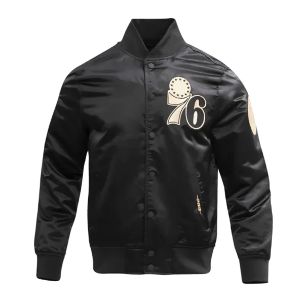 Philadelphia 76ers Gold Logo Satin Varsity Jacket
