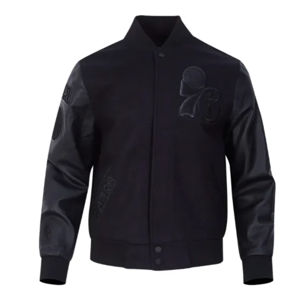 Philadelphia 76ers Triple Black Wool-Leather Jacket