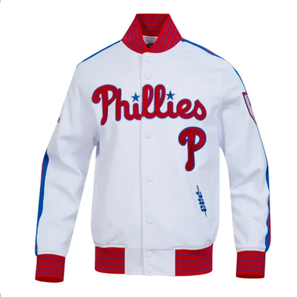 Philadelphia Phillies Current Logo Game Day White Varsity Jacket