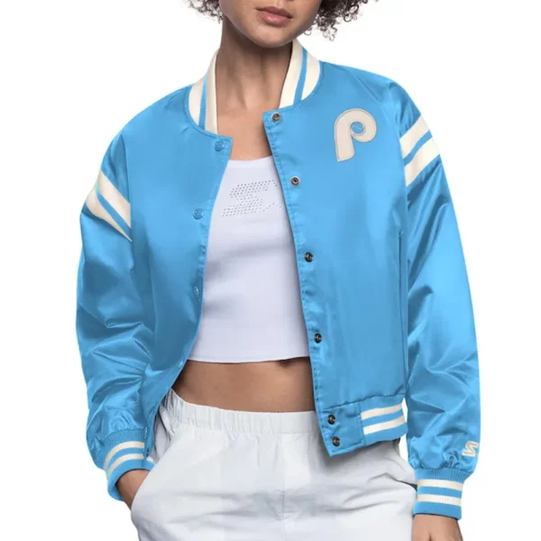 Philadelphia Phillies Light Blue And White Full Count Varsity Jacket