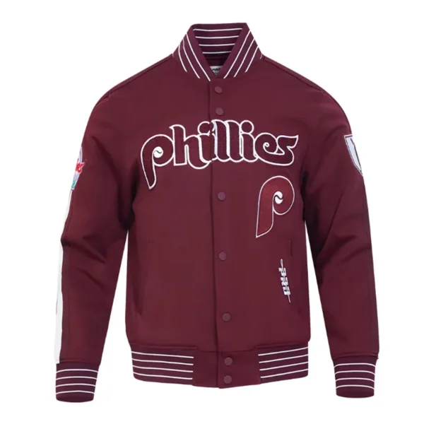 Philadelphia Phillies Logo Game Day Wine Varsity Jacket