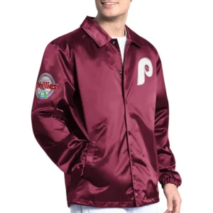 Philadelphia Phillies Point Man Coaches Burgundy Varsity Jacket