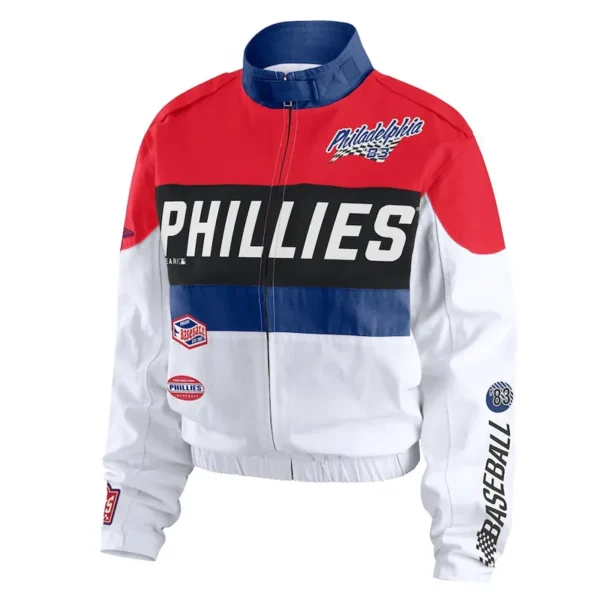Philadelphia Phillies Racing Red And White Full-Zip Bomber Jacket