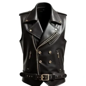 Premium Leather Black Vest