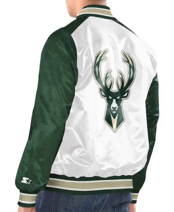 Buy Now Milwaukee Bucks Renegade White/Hunter Satin Jacket For Unisex