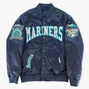Seattle Mariners Crest Navy Satin Varsity Jacket