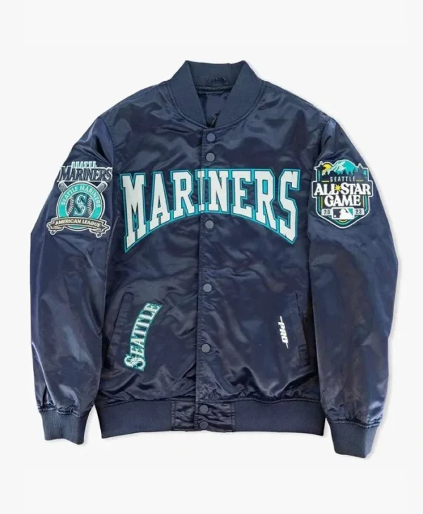 Seattle Mariners Crest Navy Satin Varsity Jacket