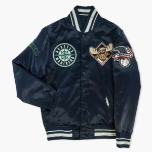 Seattle Mariners Mariner Moose Navy Satin Varsity Jacket