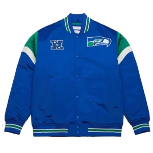 Seattle Seahawks Heavyweight Royal Satin Varsity Jacket