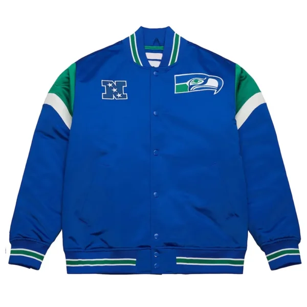 Seattle Seahawks Heavyweight Royal Satin Varsity Jacket