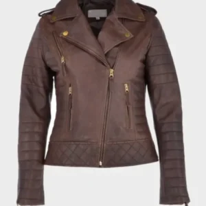 Sharon Biker Distressed Brown Leather Jacket