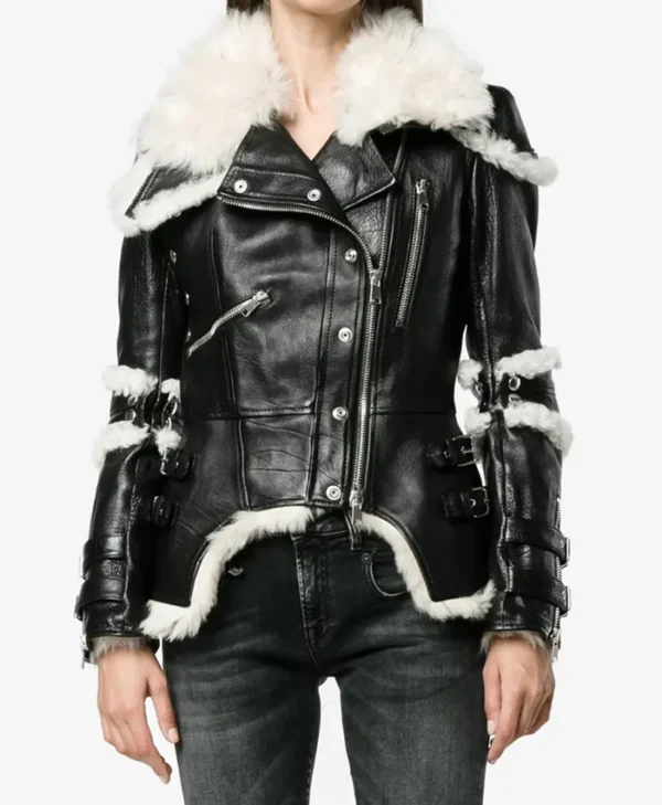 Shearling Black Leather Biker Sheepskin Jacket