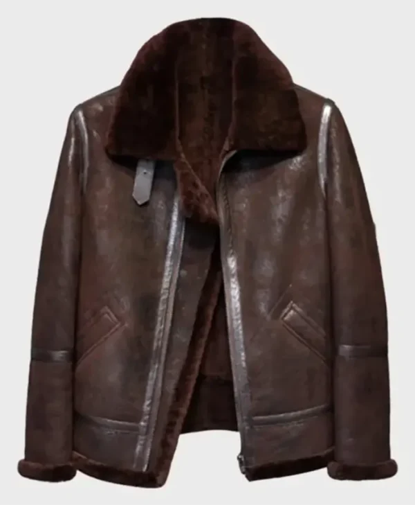Shearling Distressed Brown Leather Jacket