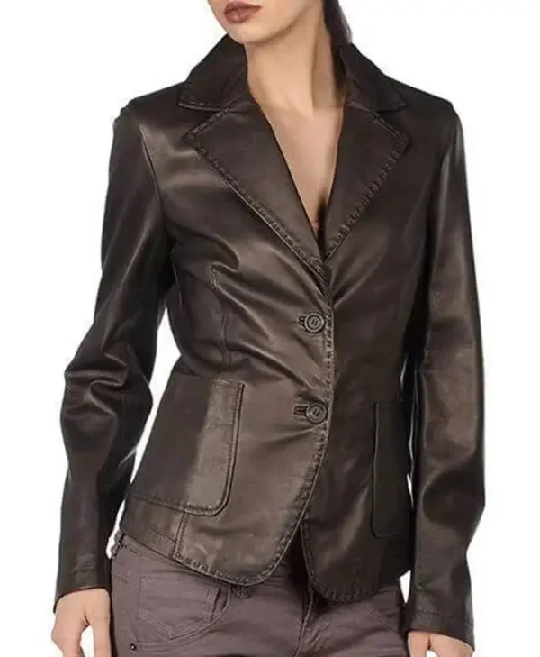 Silky Women Brown Leather Blazer