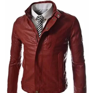 Slim Fit Casual Maroon Stylish Leather Jacket