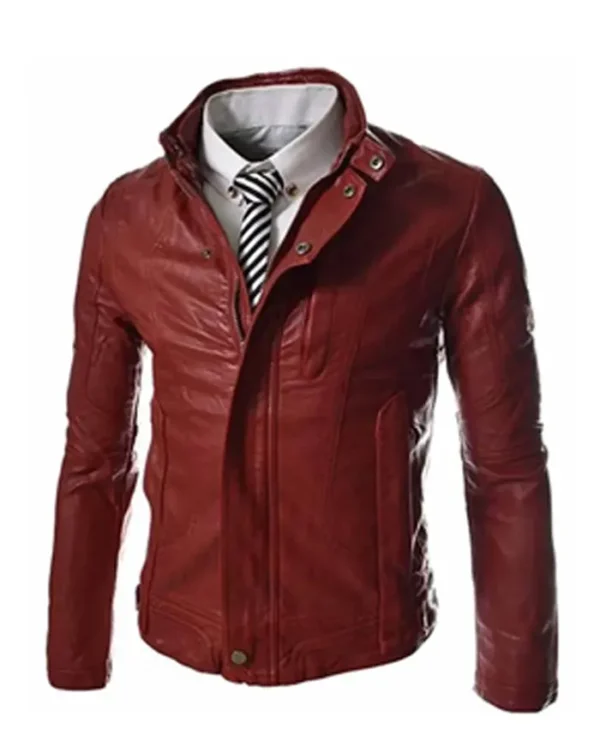 Slim Fit Casual Maroon Varsity Leather Jacket