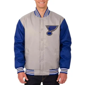 St. Louis Blues Front Hit Poly Twill Gray-Blue Varsity Jacket