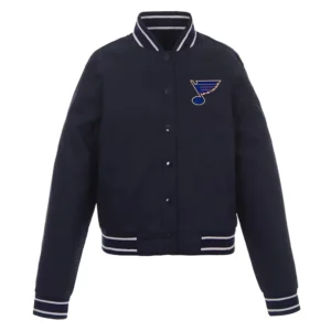 St. Louis Blues Poly-Twill Navy Front-Hit Varsity Jacket