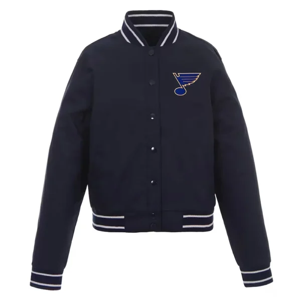 St. Louis Blues Poly-Twill Navy Front-Hit Varsity Jacket