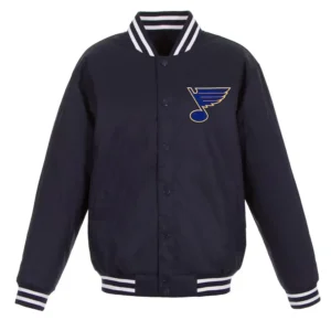 St. Louis Blues Two Hit Poly-Twill Navy Varsity JacketSt. Louis Blues Two Hit Poly-Twill Navy Varsity Jacket