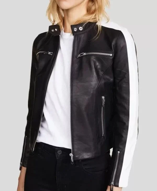Stripes Women Biker Leather Jackets