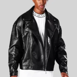 Stylish Mens Oversized Black Leather Biker Jacket