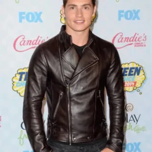 Teen Choice Awards Event Gregg Sulkin Brown Biker Leather Jacket