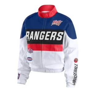 Texas Rangers Racing Navy-White Full-Zip Bomber Jacket