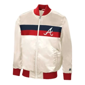 The Ambassador Home Atlanta Braves Cream Satin Bomber Jacket
