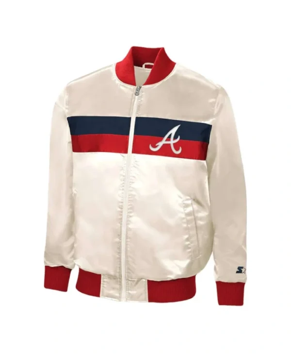 The Ambassador Home Atlanta Braves Cream Satin Bomber Jacket