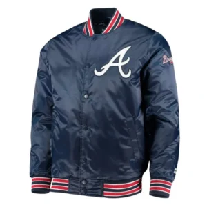 The Diamond Atlanta Braves Navy Satin Varsity Jacket