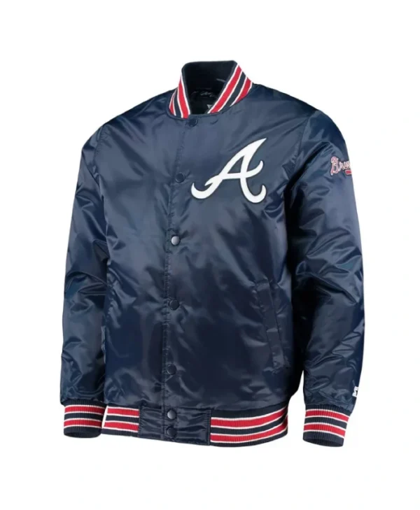 The Diamond Atlanta Braves Navy Satin Varsity Jacket