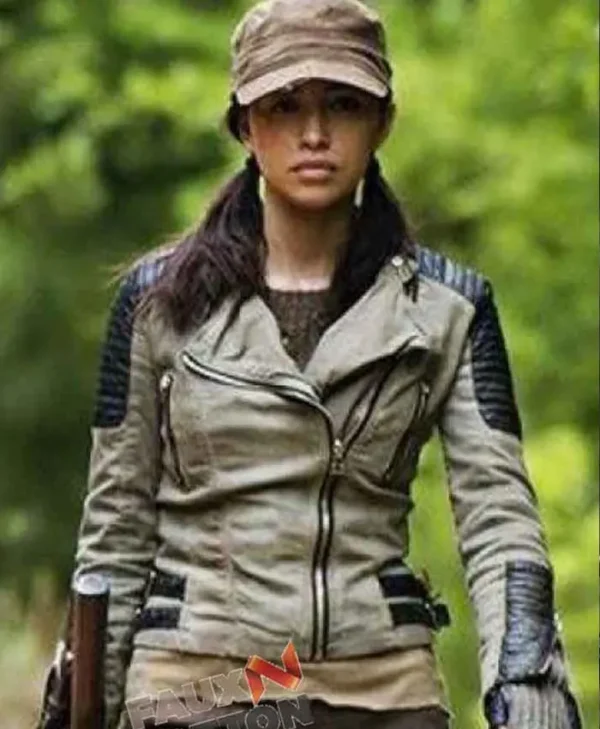 The Walking Dead Christian Serratos White Quilted Biker Stylish Jacket