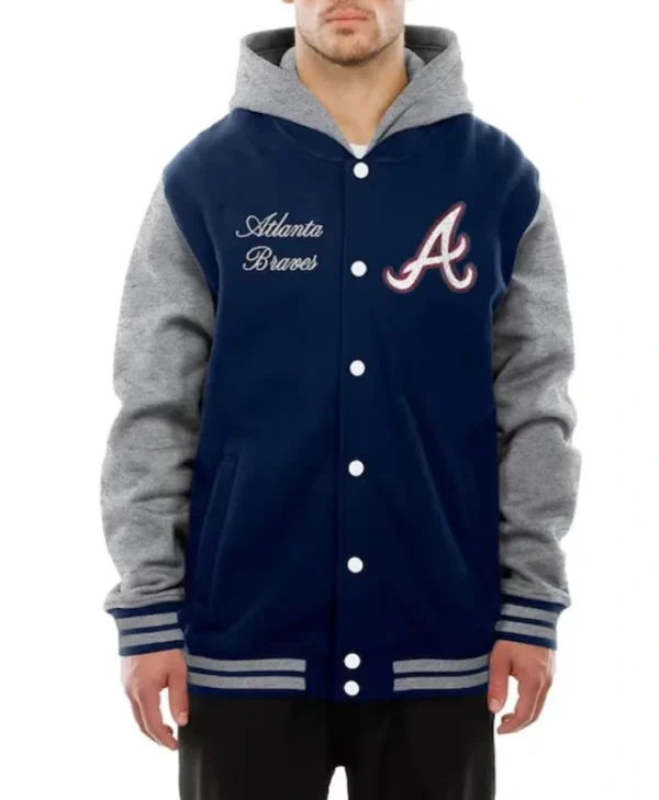 Throwback Prep Atlanta Braves Navy Hoodie Varsity Jacket