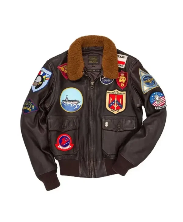 Top Gun G-1 Brown Bomber Sherpa Leather Jacket