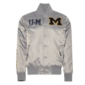 University of Michigan Gray Satin Varsity Jacket