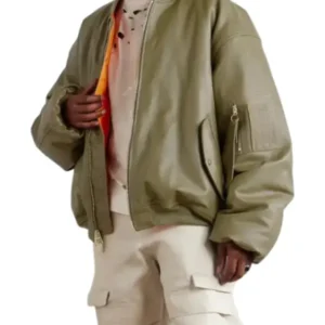 VETEMENTS Oversized Leather Green Bomber Jacket