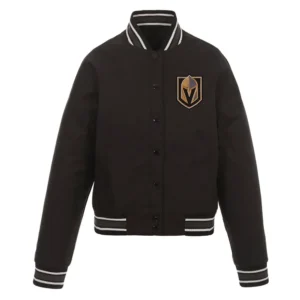 Vegas Golden Knights Front Hit Black Poly Twill Varsity Jacket