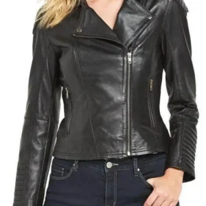 Venson Women Biker Black Leather Jacket