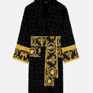 Versace Embroidered Rib Black Robe