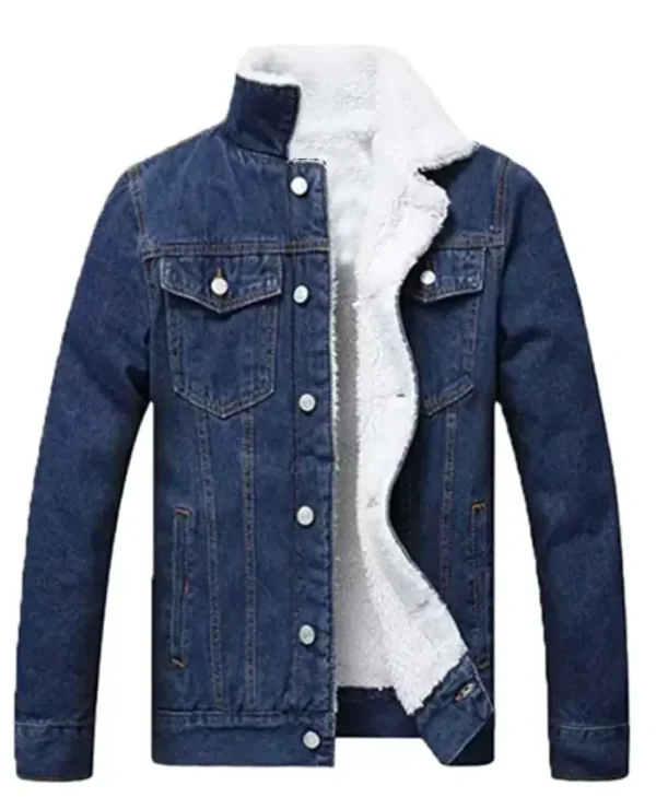 Vintage Blue Shearling Denim Stylish Jacket