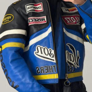 Vintage Vanson Black And Blue Biker Leather Jacket