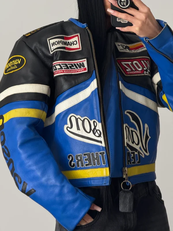 Vintage Vanson Black And Blue Biker Leather Jacket