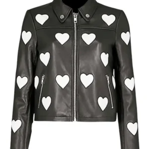 Women’s Black Leather Heart Logo Bomber Jacket