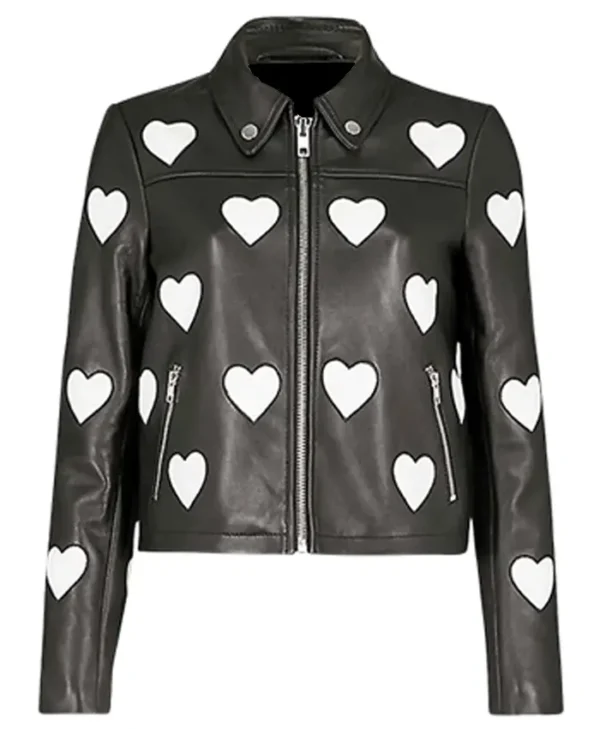 Women’s Black Leather Heart Logo Stylish Jacket