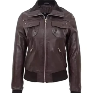 Women’s Bomber Brown Stylish Leather Jacket