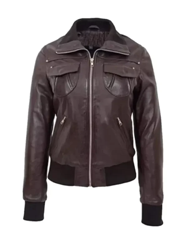 Women’s Bomber Brown Stylish Leather Jacket